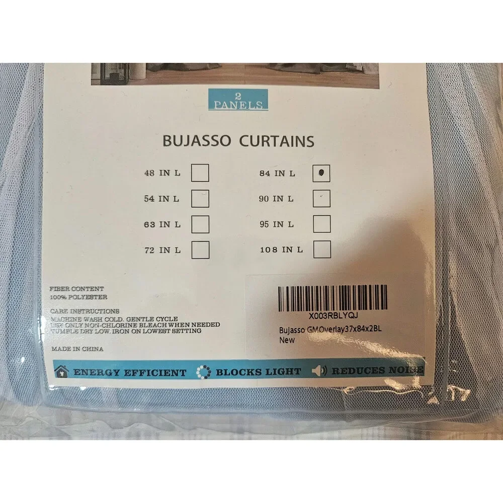 NEW Bujasso Double Layer 80% Blackout Curtains with Sheer Overlay, Sky Blue 84